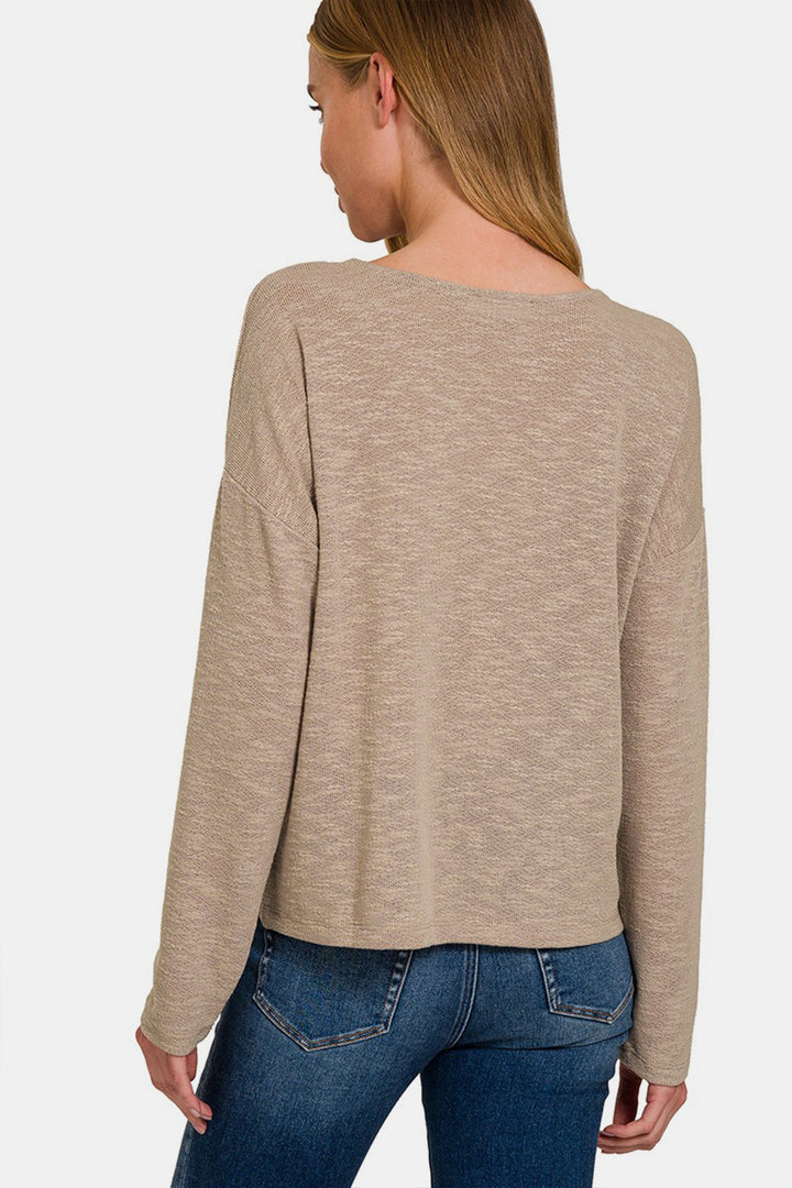 Zenana - Long Sleeve Knit Top - Mocha - Inspired Eye Boutique