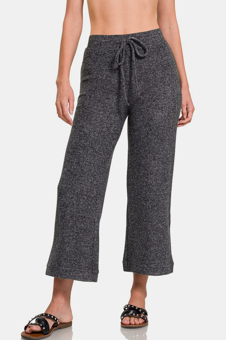 Zenana - Melange Hacci Cropped Lounge Pants - Black - Inspired Eye Boutique