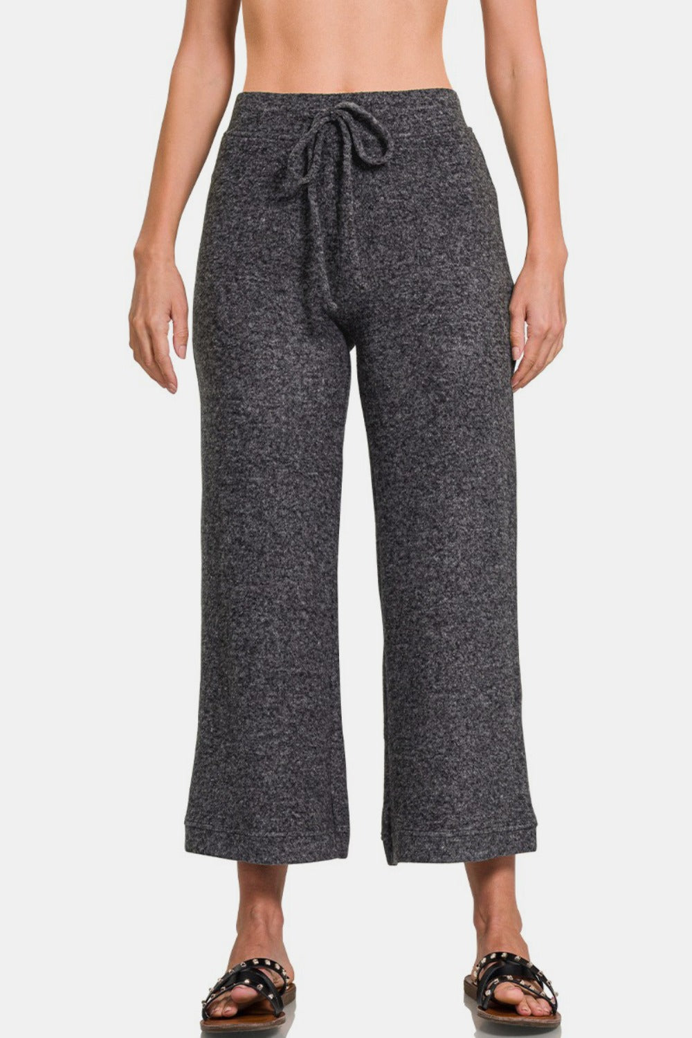 Zenana - Melange Hacci Cropped Lounge Pants - Black - Inspired Eye Boutique