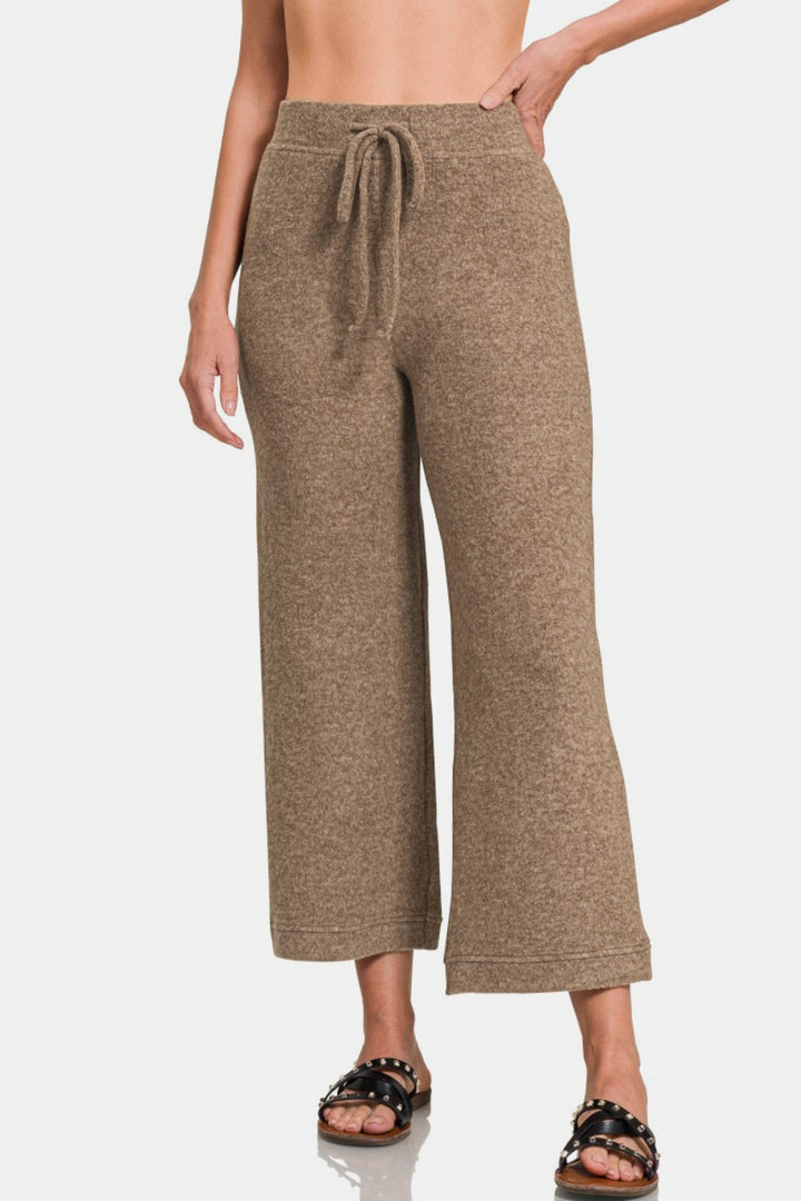 Zenana - Melange Hacci Cropped Lounge Pants - Mocha - Inspired Eye Boutique