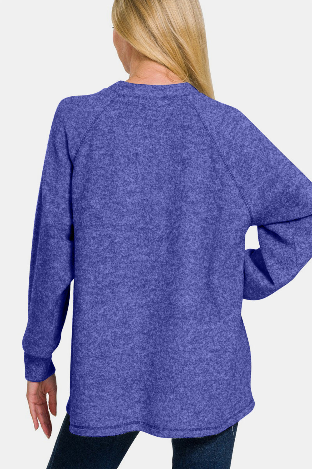 Zenana - Melange Hacci Henley Sweater - Bright Blue - Inspired Eye Boutique