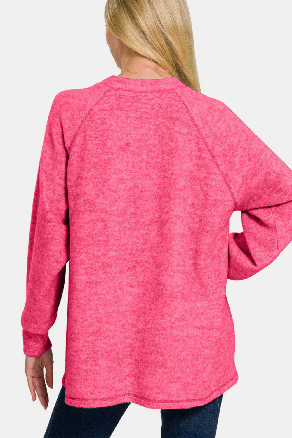 Zenana - Melange Hacci Henley Sweater - Fuchsia - Inspired Eye Boutique