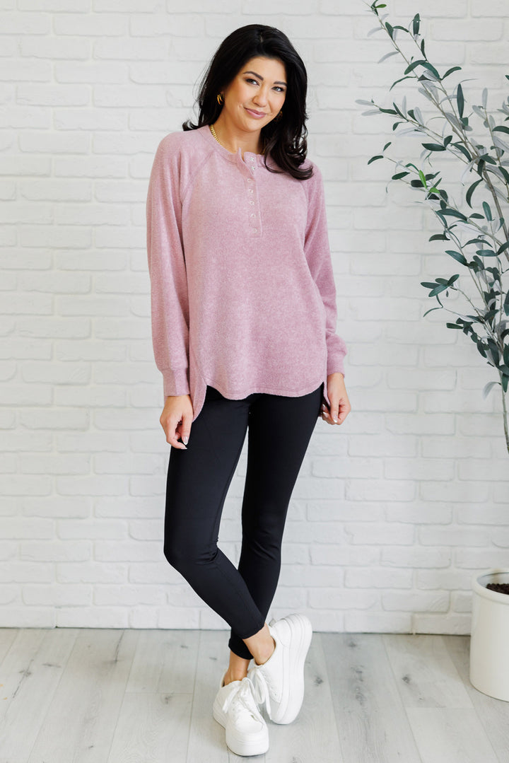 Zenana - Melange Hacci Henley Sweater - Light Rose - Inspired Eye Boutique