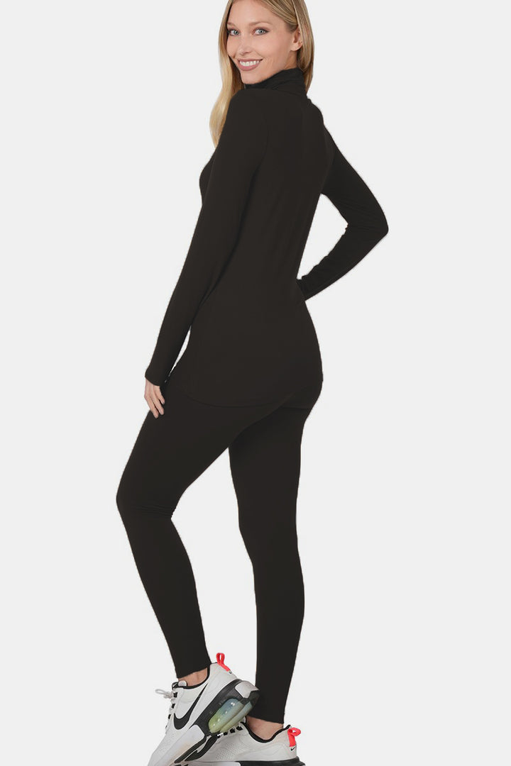 Zenana - Microfiber Mock Neck Lounge Set - Black - Inspired Eye Boutique