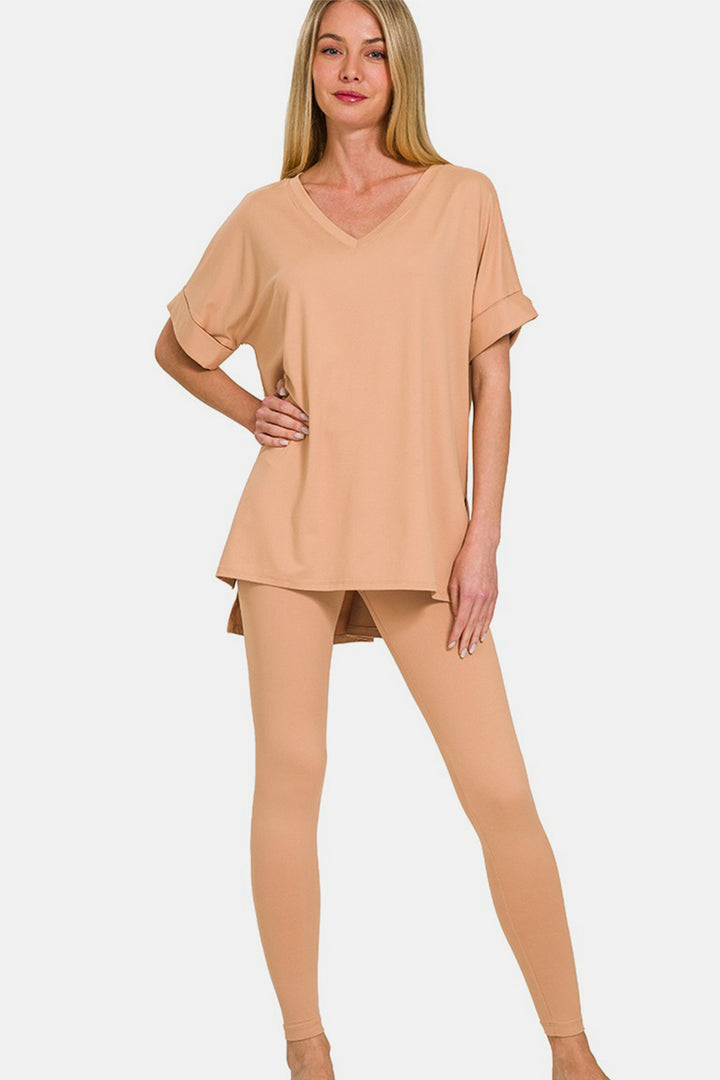 Zenana - Microfiber Short Sleeve Loungewear Set - Dk Brush - Inspired Eye Boutique