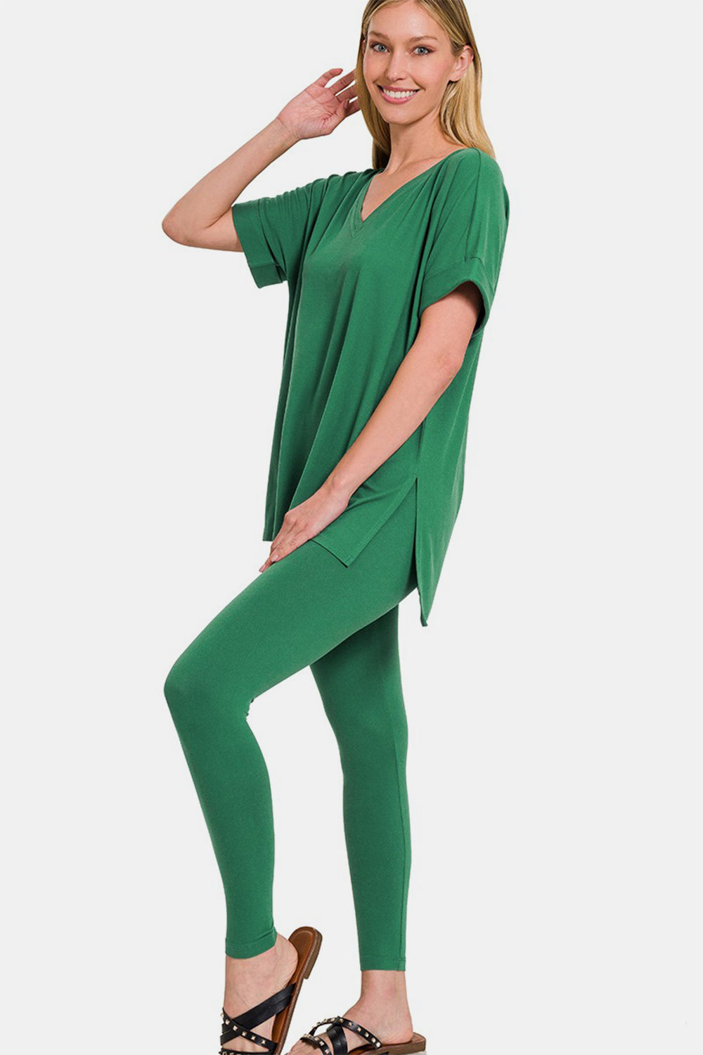 Zenana - Microfiber Short Sleeve Loungewear Set - Forest Green - Inspired Eye Boutique