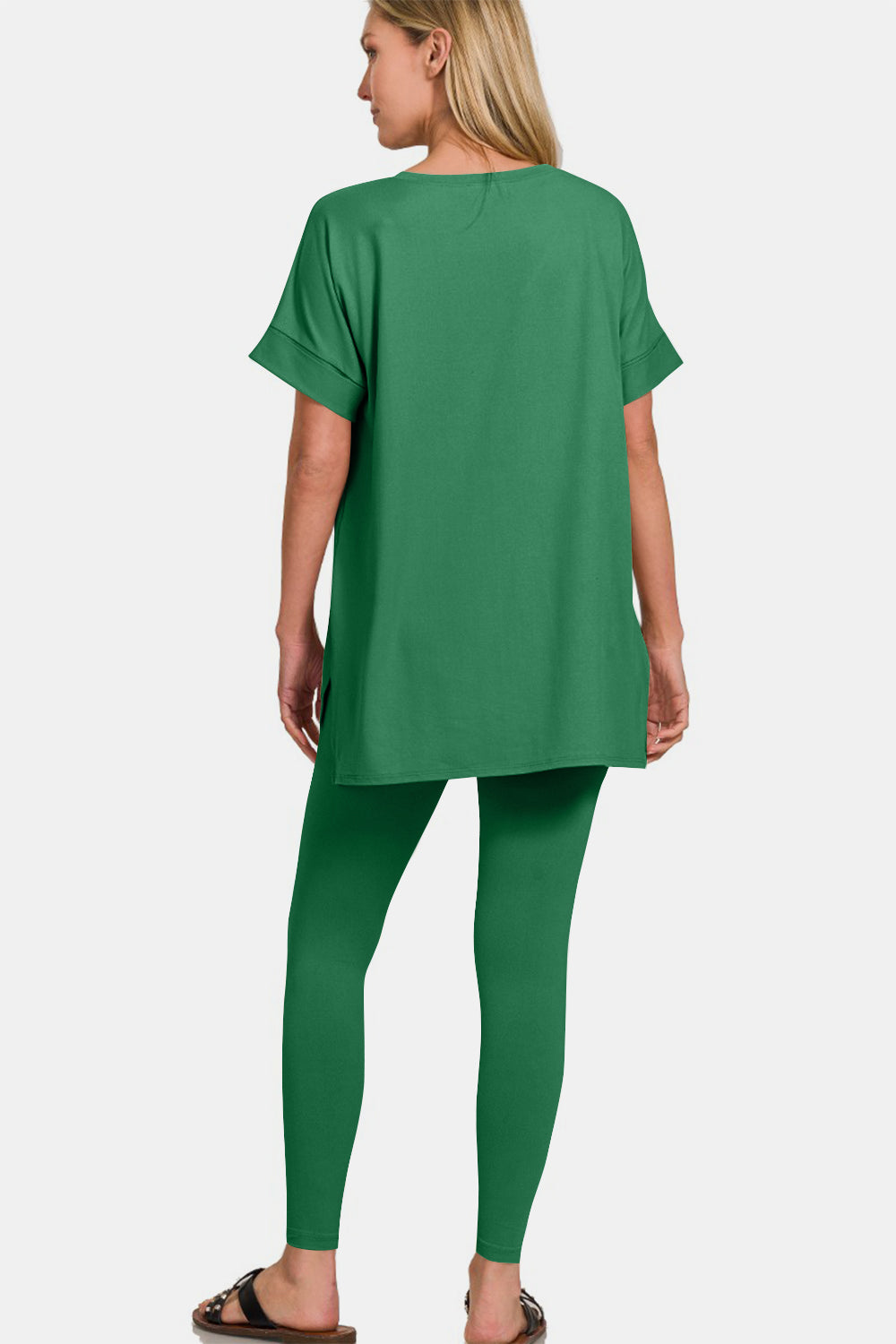 Zenana - Microfiber Short Sleeve Loungewear Set - Forest Green - Inspired Eye Boutique