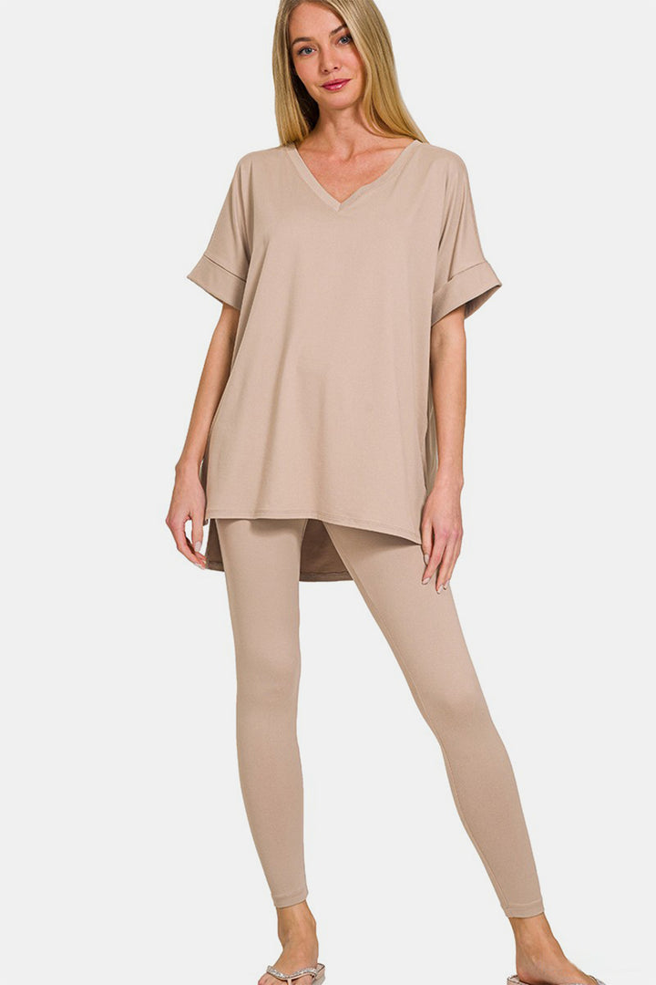 Zenana - Microfiber Short Sleeve Loungewear Set - Lt Mocha - Inspired Eye Boutique