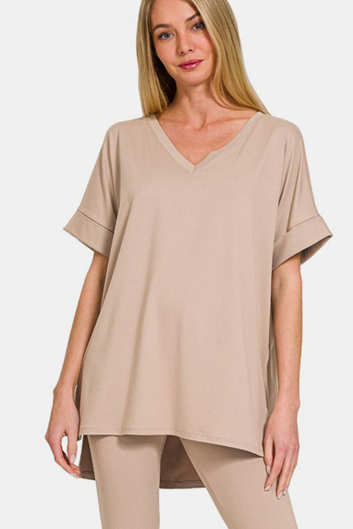 Zenana - Microfiber Short Sleeve Loungewear Set - Lt Mocha - Inspired Eye Boutique