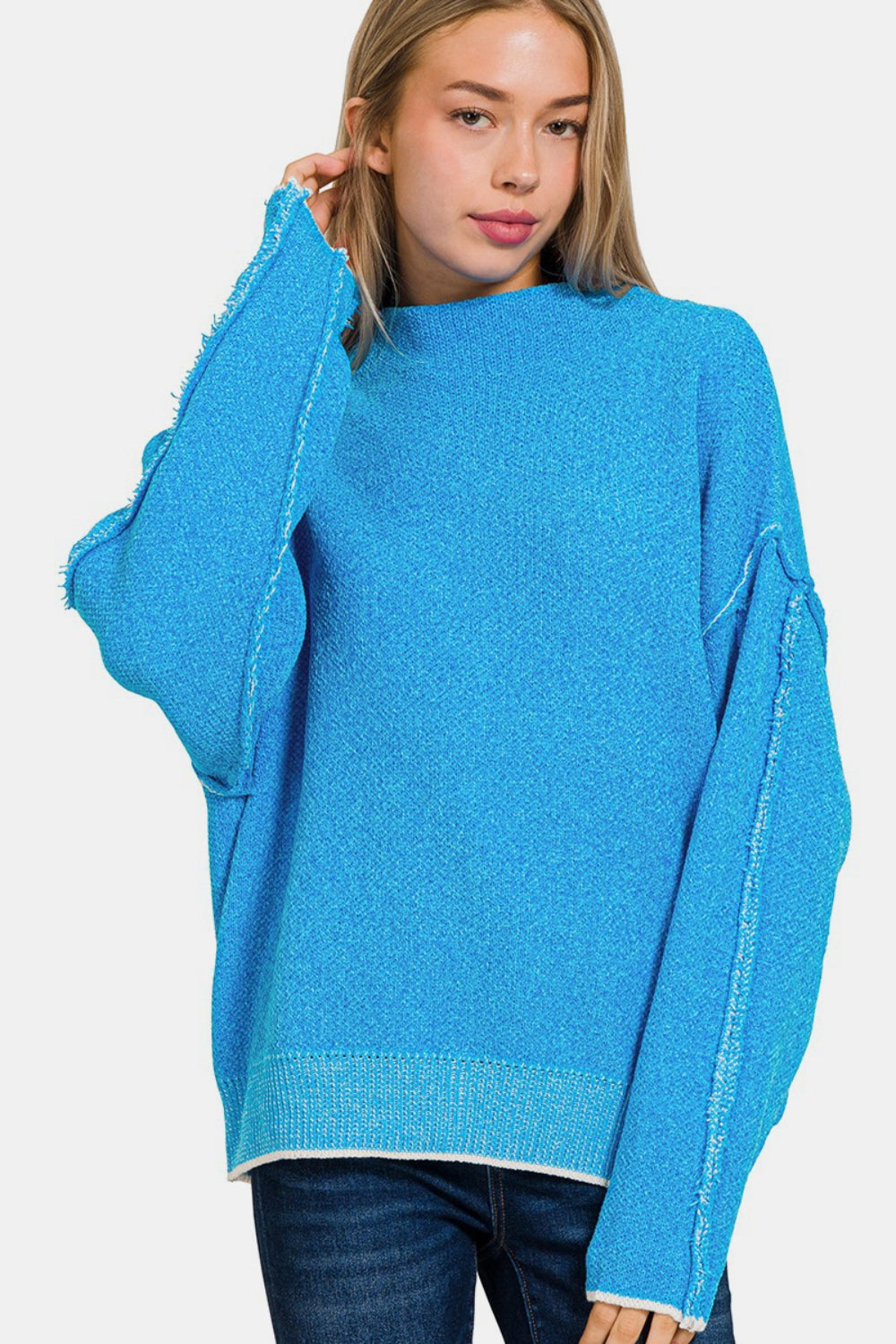 Zenana - Mock Neck Chenille Sweater - Deep Sky - Inspired Eye Boutique