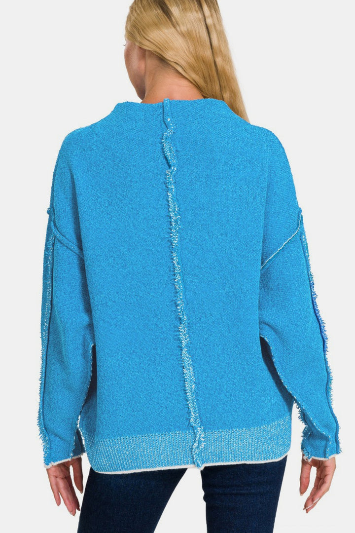 Zenana - Mock Neck Chenille Sweater - Deep Sky - Inspired Eye Boutique