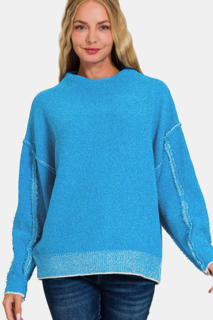 Zenana - Mock Neck Chenille Sweater - Deep Sky - Inspired Eye Boutique