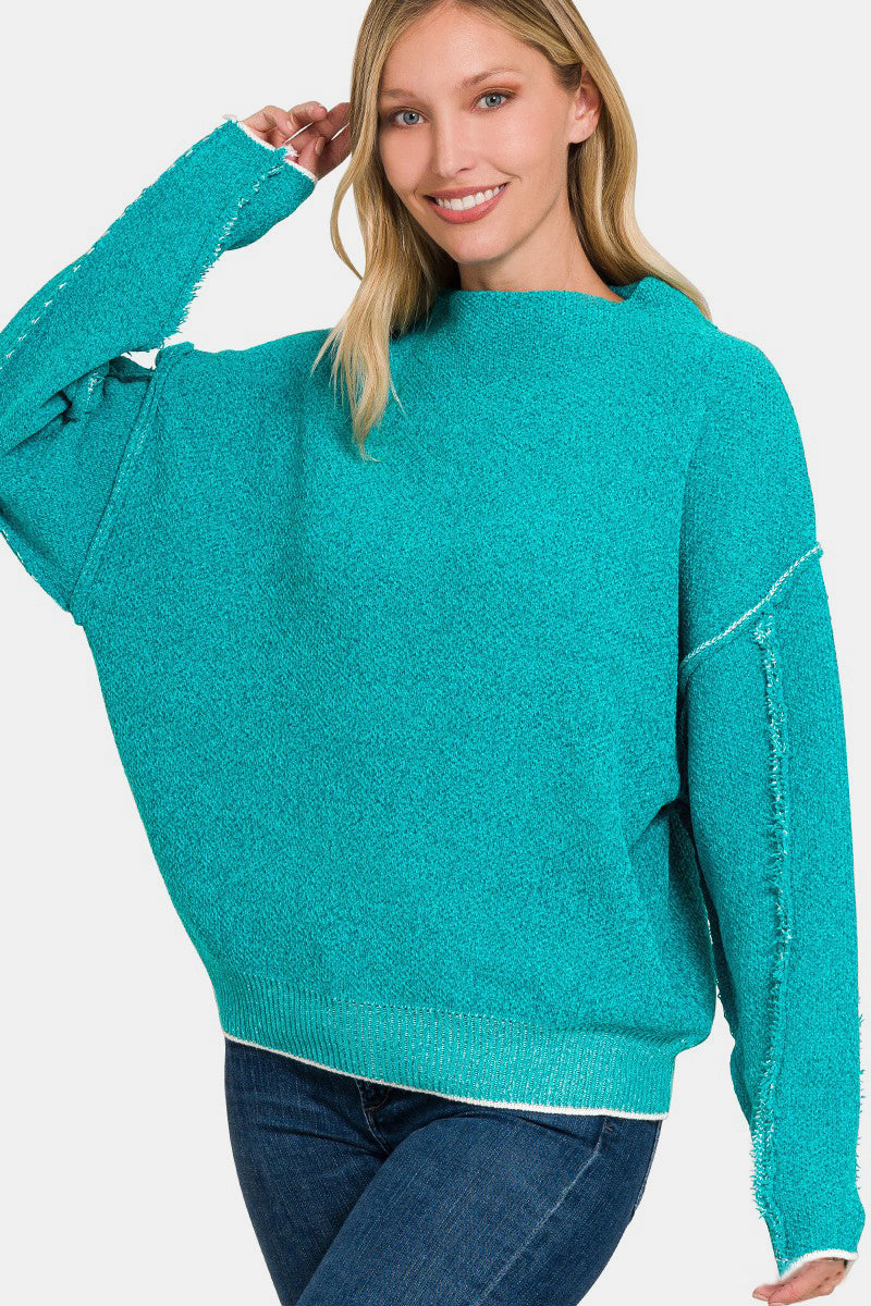 Zenana - Mock Neck Chenille Sweater - Lt Teal - Inspired Eye Boutique