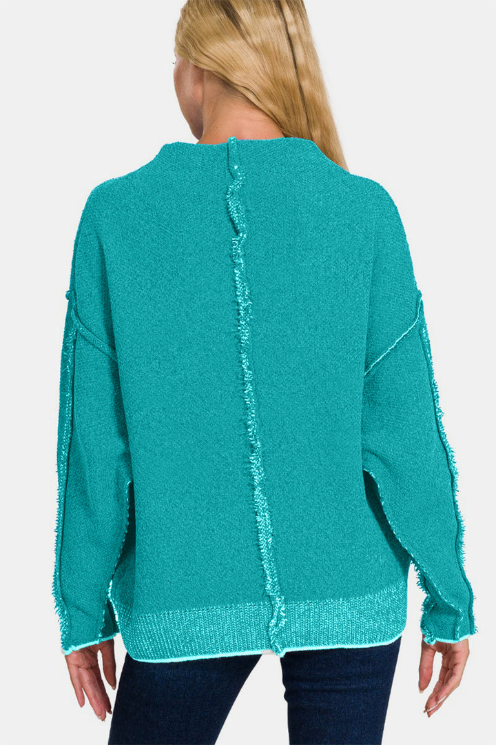 Zenana - Mock Neck Chenille Sweater - Lt Teal - Inspired Eye Boutique