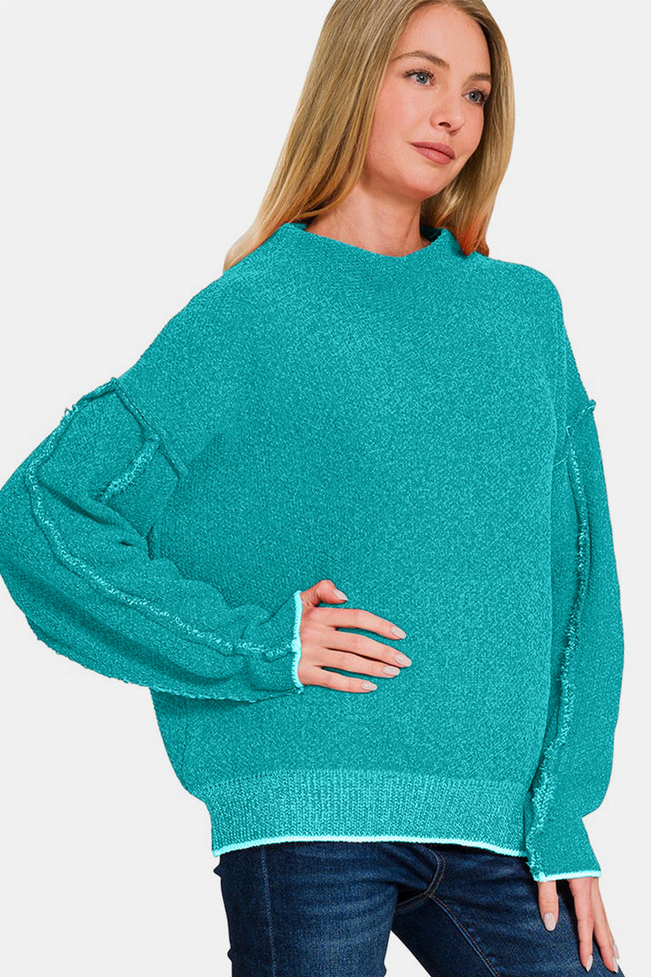 Zenana - Mock Neck Chenille Sweater - Lt Teal - Inspired Eye Boutique