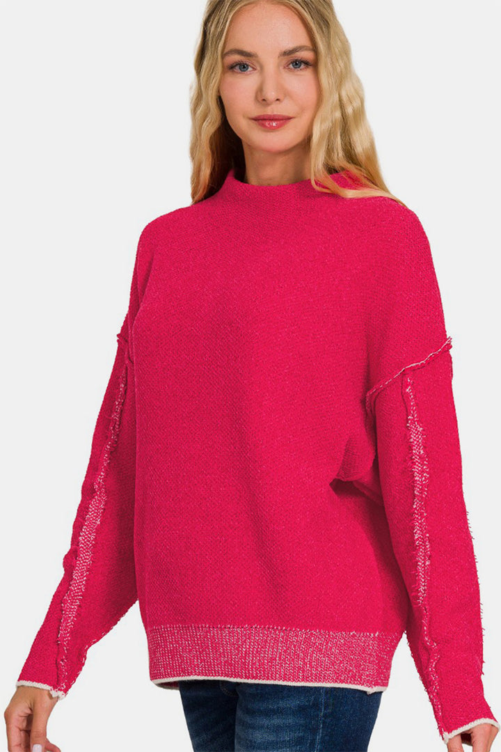 Zenana - Mock Neck Chenille Sweater - Magenta - Inspired Eye Boutique