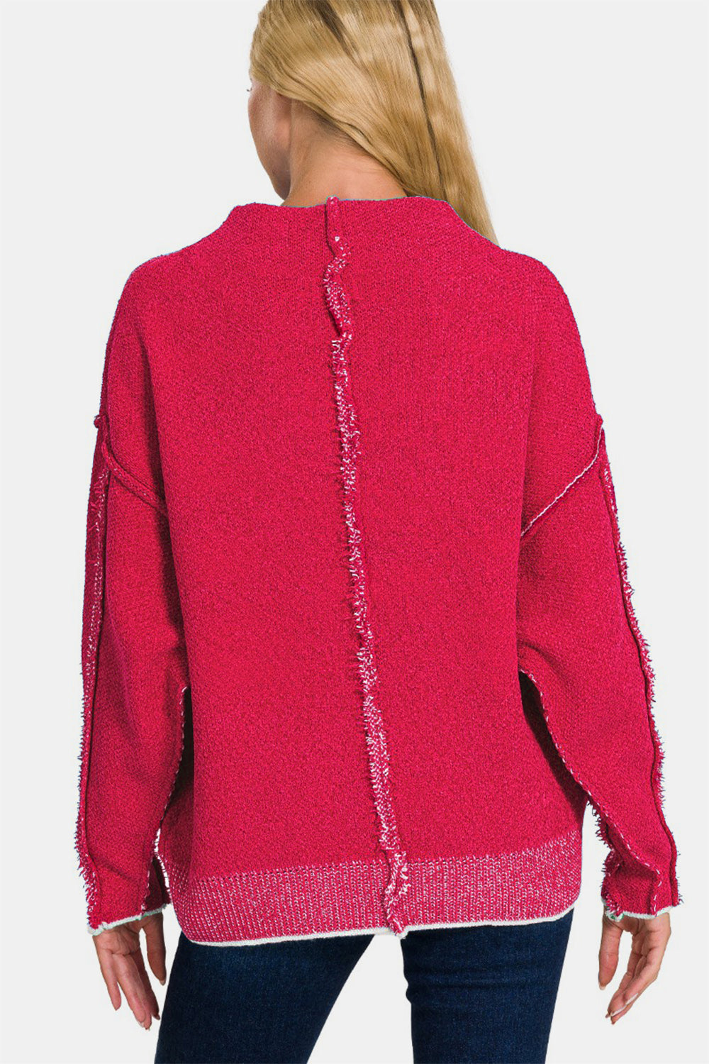 Zenana - Mock Neck Chenille Sweater - Magenta - Inspired Eye Boutique