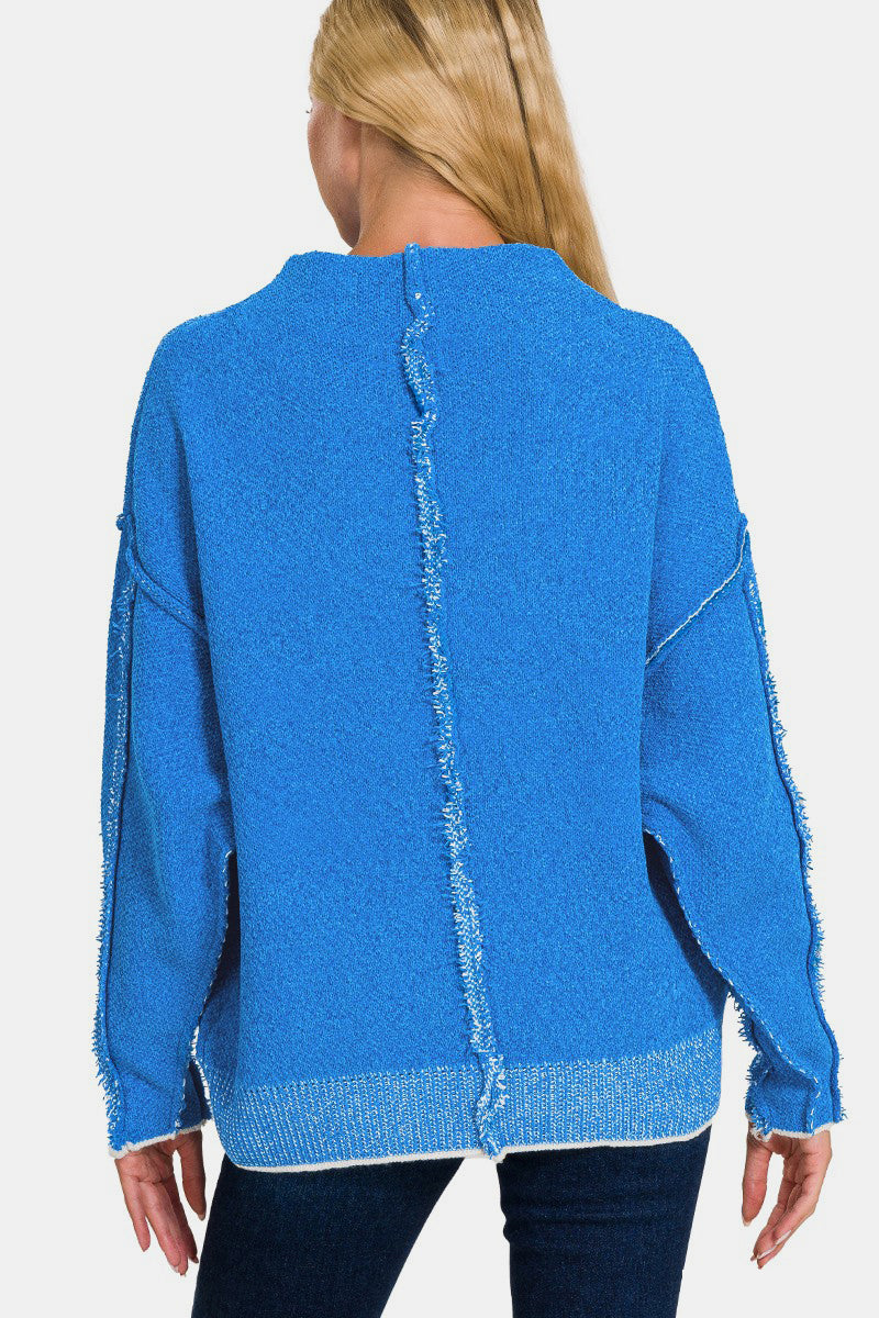 Zenana - Mock Neck Chenille Sweater - Ocean Blue - Inspired Eye Boutique