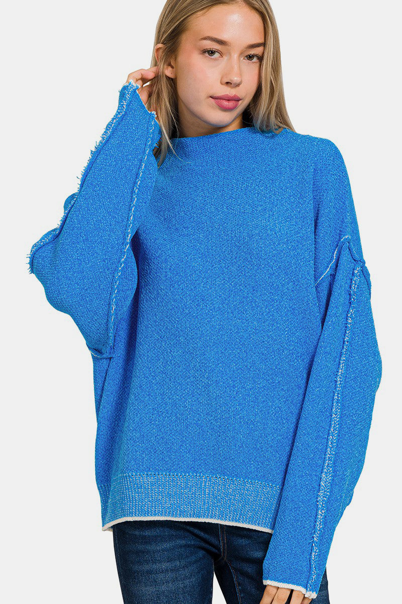 Zenana - Mock Neck Chenille Sweater - Ocean Blue - Inspired Eye Boutique