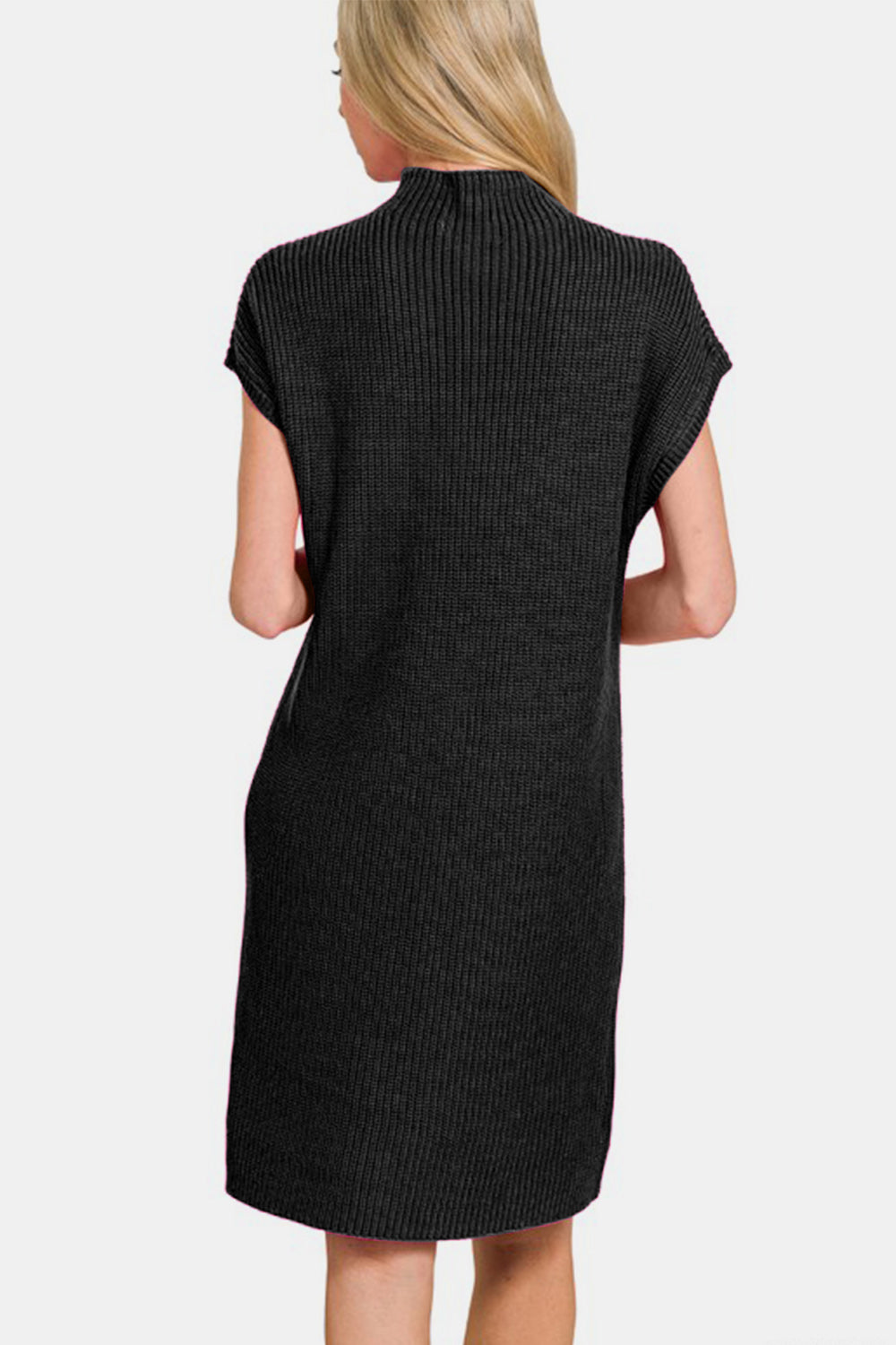 Zenana - Mock Neck Cotton Sweater Dress - Black - Inspired Eye Boutique