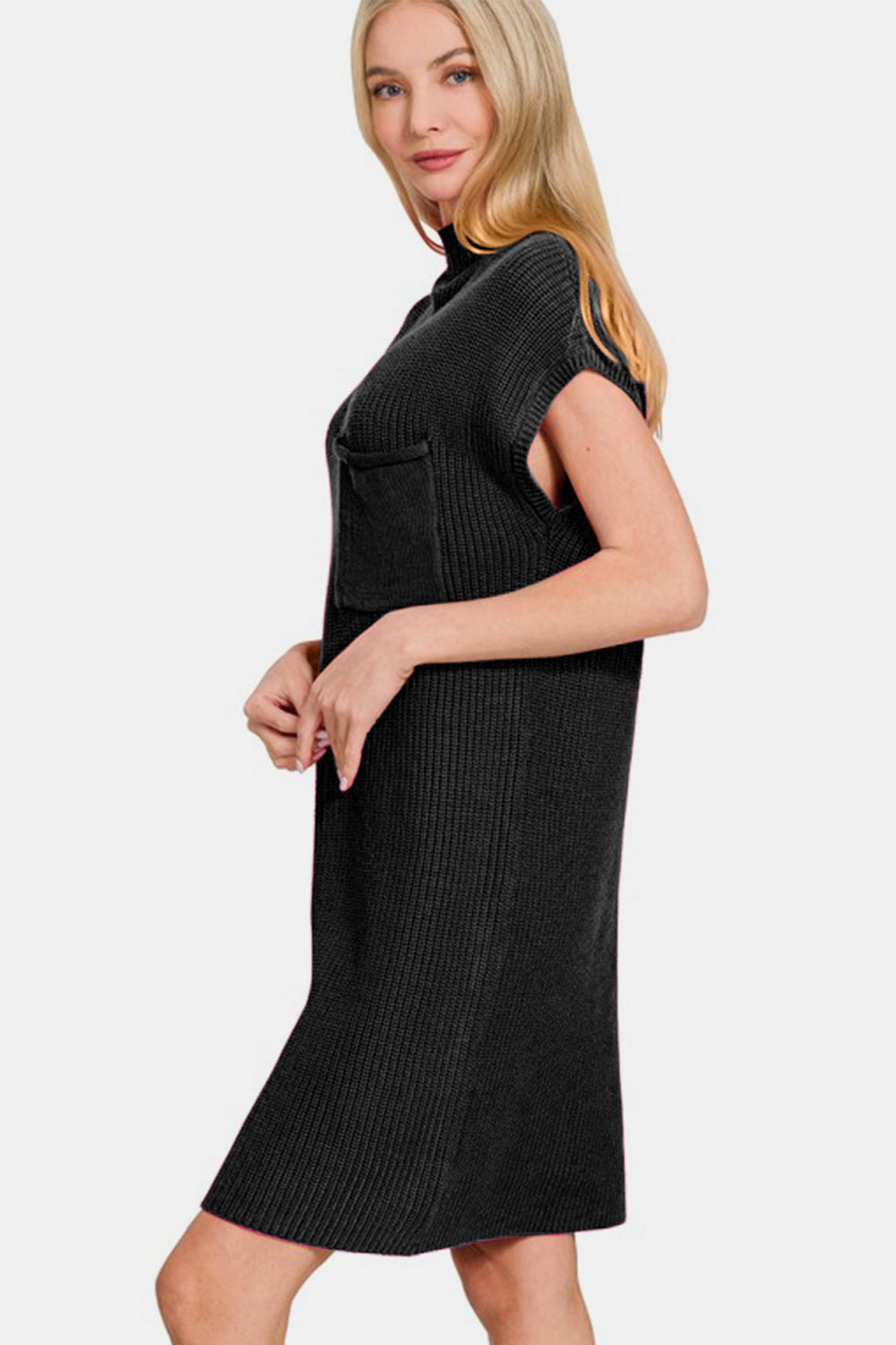 Zenana - Mock Neck Cotton Sweater Dress - Black - Inspired Eye Boutique