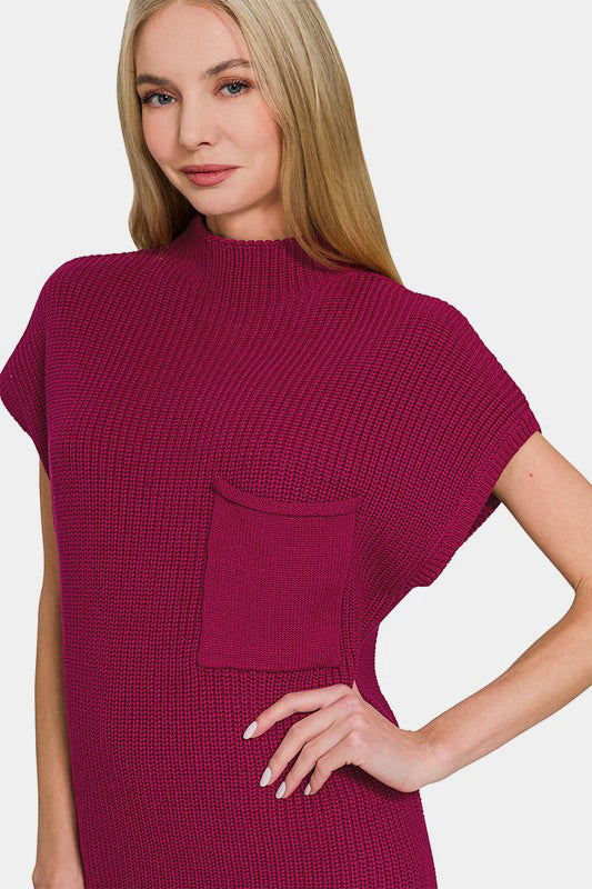 Zenana - Mock Neck Cotton Sweater Dress - Cabernet - Inspired Eye Boutique