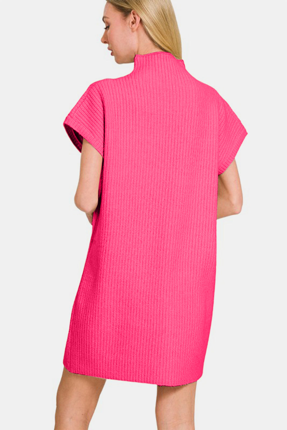 Zenana - Mock Neck Short Sleeve Sweater Dress - Hot Pink - Inspired Eye Boutique