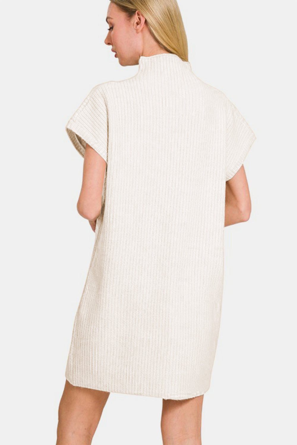 Zenana - Mock Neck Short Sleeve Sweater Dress - Ivory - Inspired Eye Boutique