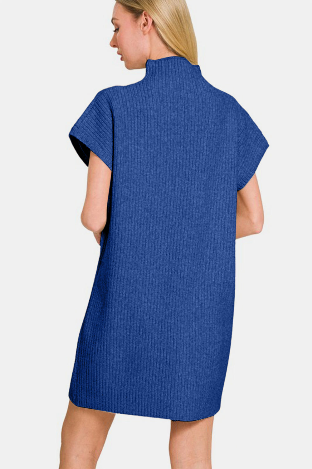 Zenana - Mock Neck Short Sleeve Sweater Dress - Lt Navy - Inspired Eye Boutique