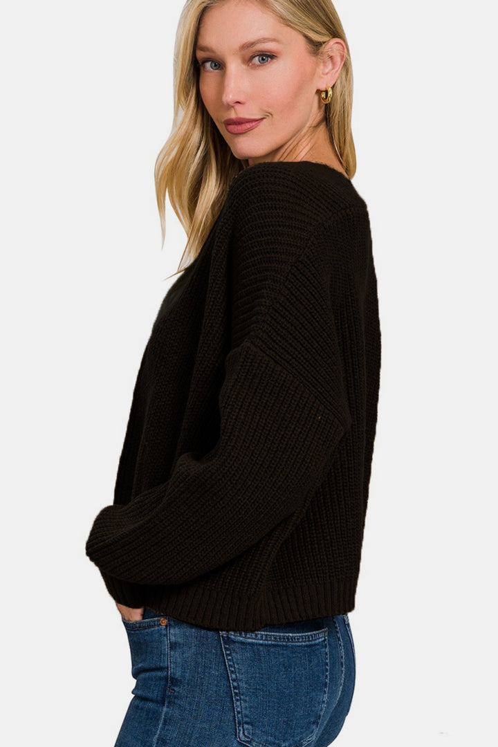 Zenana - Open Front Drop Shoulder Cardigan - Black - Inspired Eye Boutique