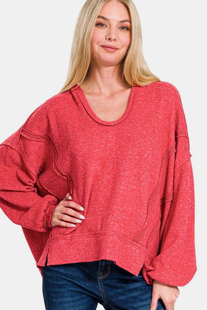 Zenana - Oversized Brushed Hacci Hoodie - Red - Inspired Eye Boutique