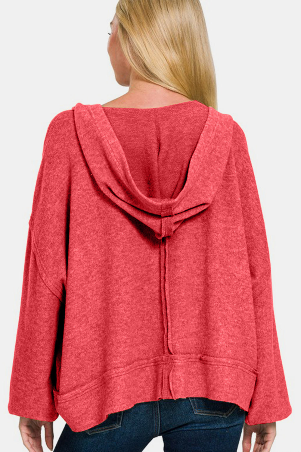 Zenana - Oversized Brushed Hacci Hoodie - Red - Inspired Eye Boutique