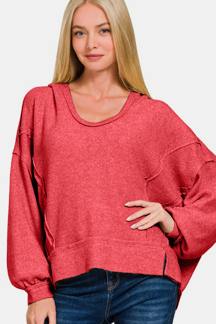 Zenana - Oversized Brushed Hacci Hoodie - Red - Inspired Eye Boutique