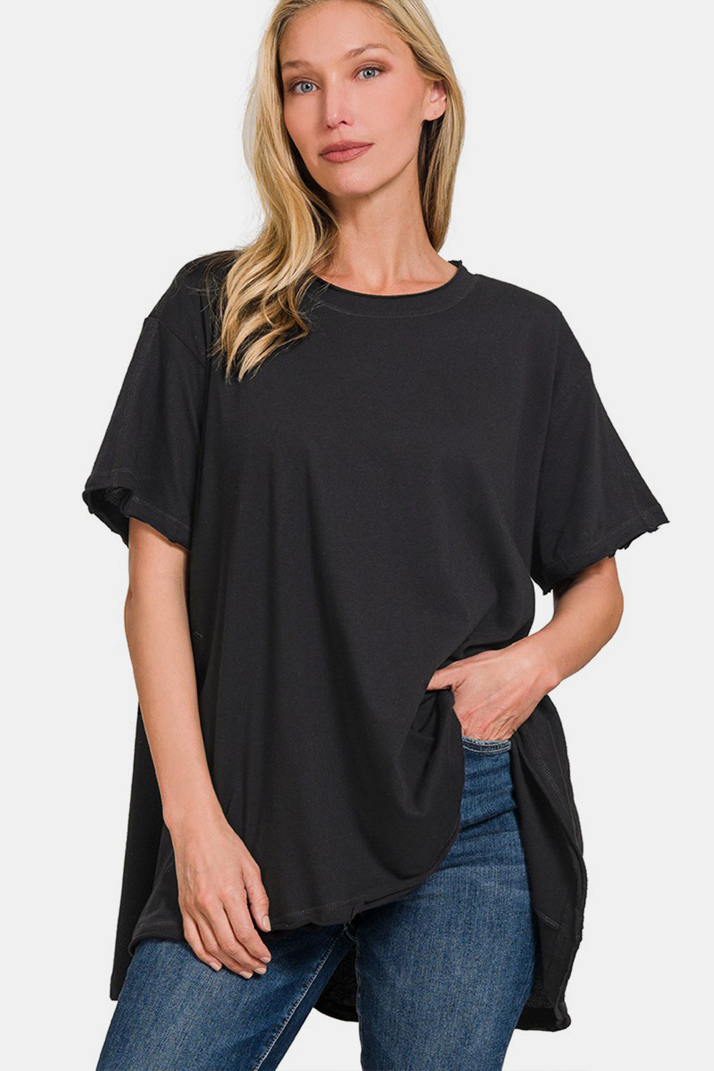 Zenana - Oversized Cotton Tee - Black - Inspired Eye Boutique