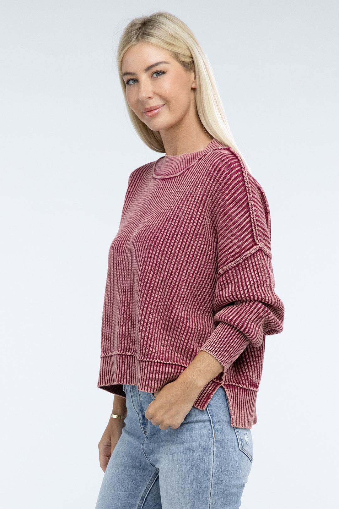 Zenana - Oversized Crew Neck Sweater - Inspired Eye Boutique