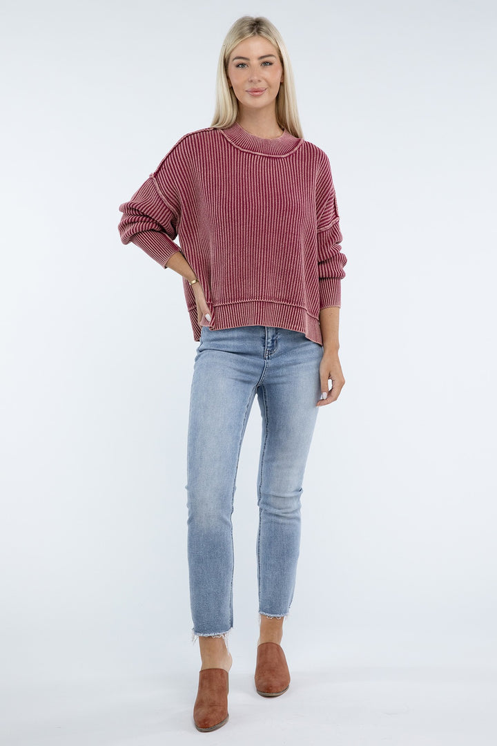 Zenana - Oversized Crew Neck Sweater - Inspired Eye Boutique