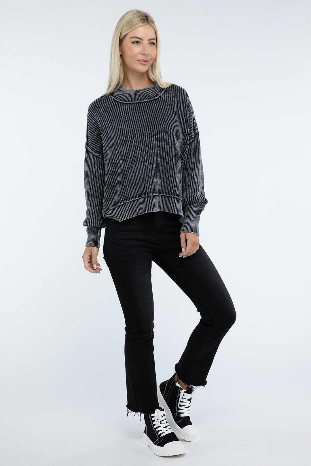 Zenana - Oversized Crew Neck Sweater - Inspired Eye Boutique