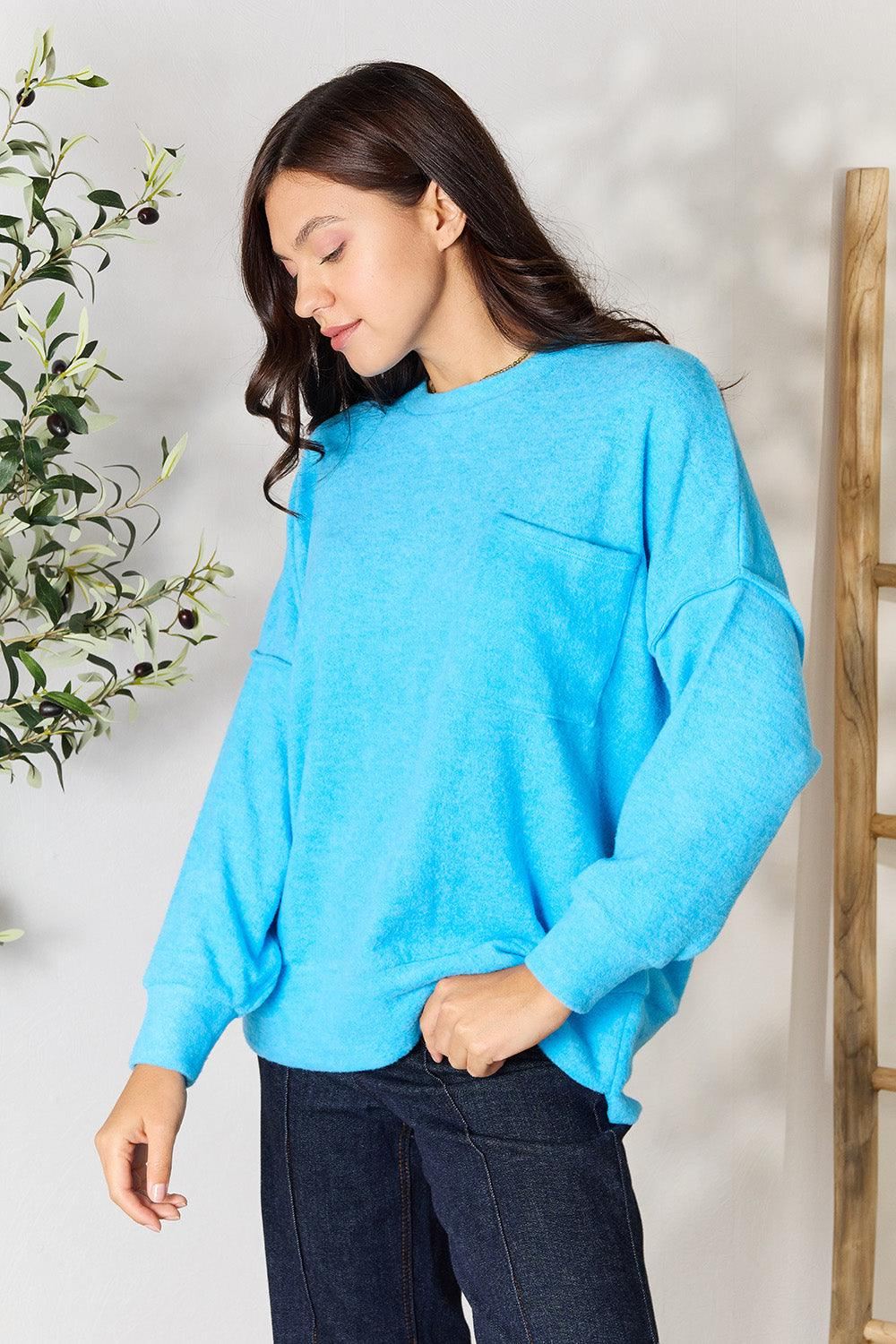 Zenana Oversized Long Sleeve Sweater - Blue - Inspired Eye Boutique