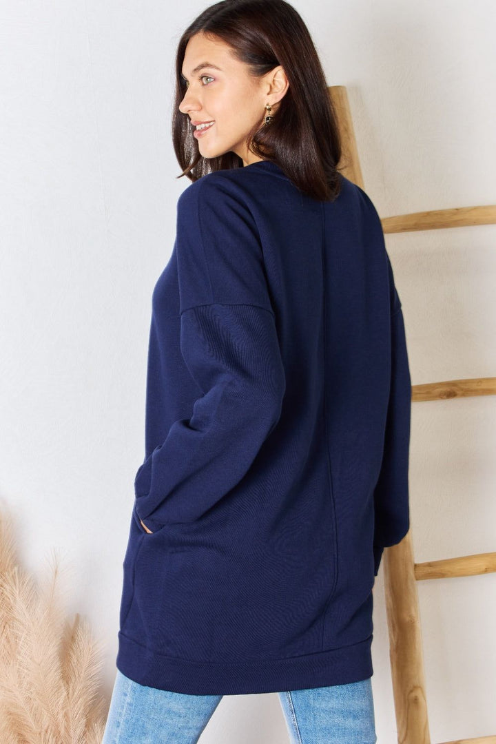 Zenana Sweatshirt - Oversized - Navy - Pockets - Inspired Eye Boutique