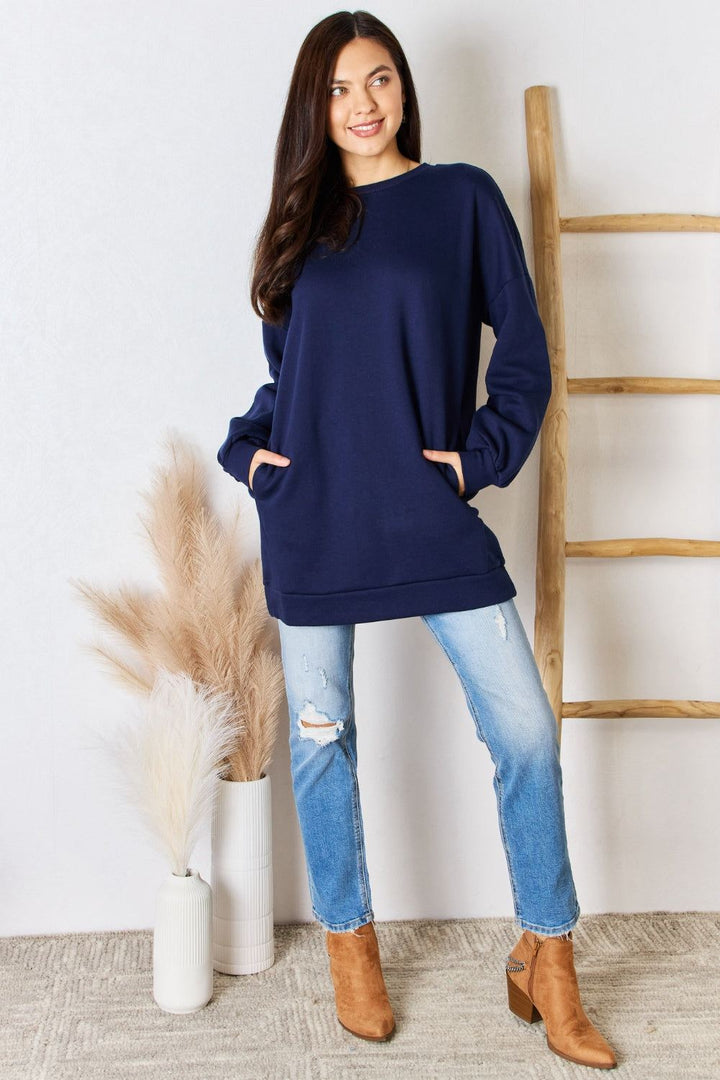 Zenana Sweatshirt - Oversized - Navy - Pockets - Inspired Eye Boutique