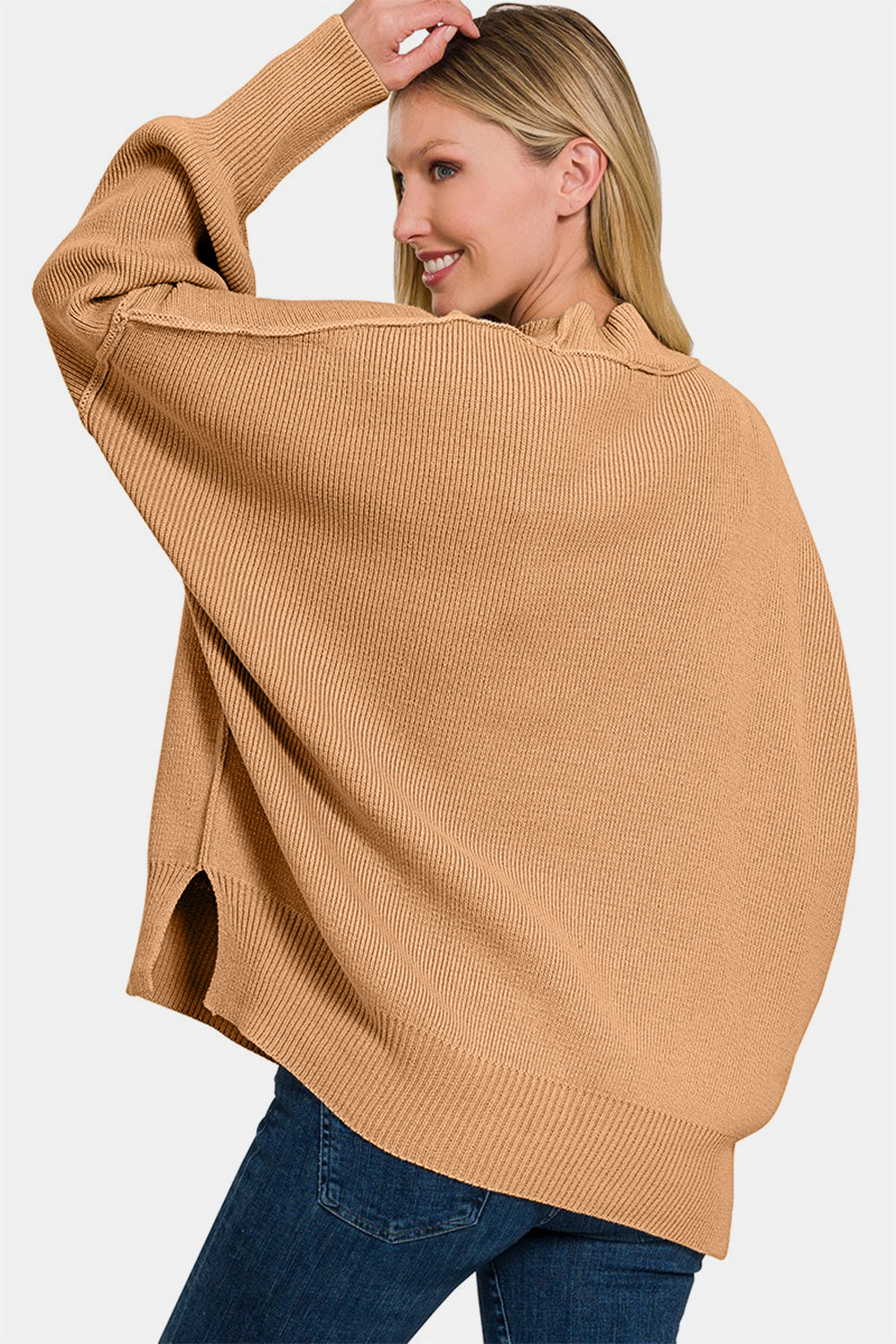 ZENANA - Oversized Side Slit Sweater - Dk Brush - Inspired Eye Boutique