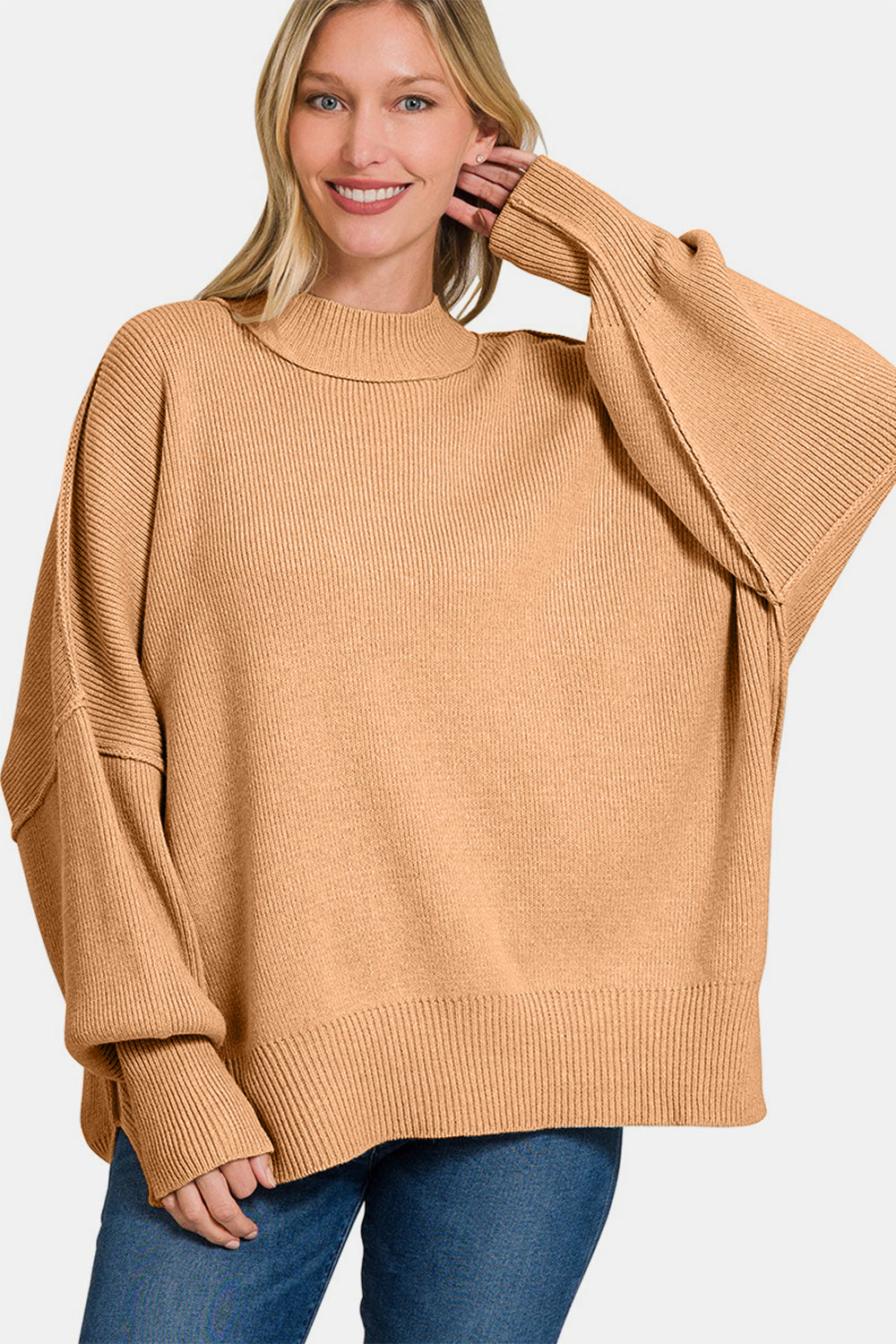 ZENANA - Oversized Side Slit Sweater - Dk Brush - Inspired Eye Boutique