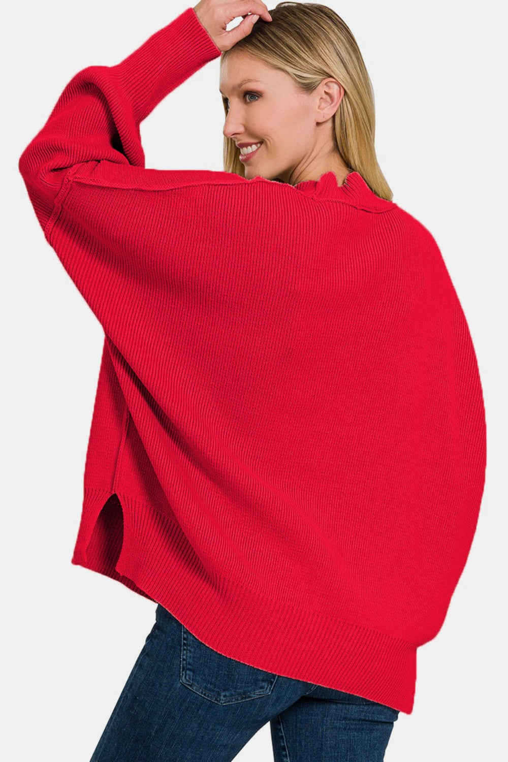 ZENANA - Oversized Side Slit Sweater - Ruby - Inspired Eye Boutique