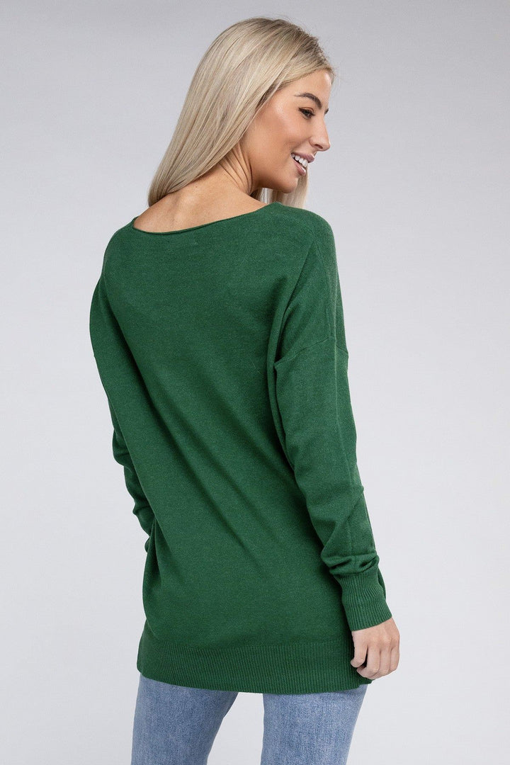 Zenana - Oversized V-Neck Sweater - Viscose Fabric - Inspired Eye Boutique