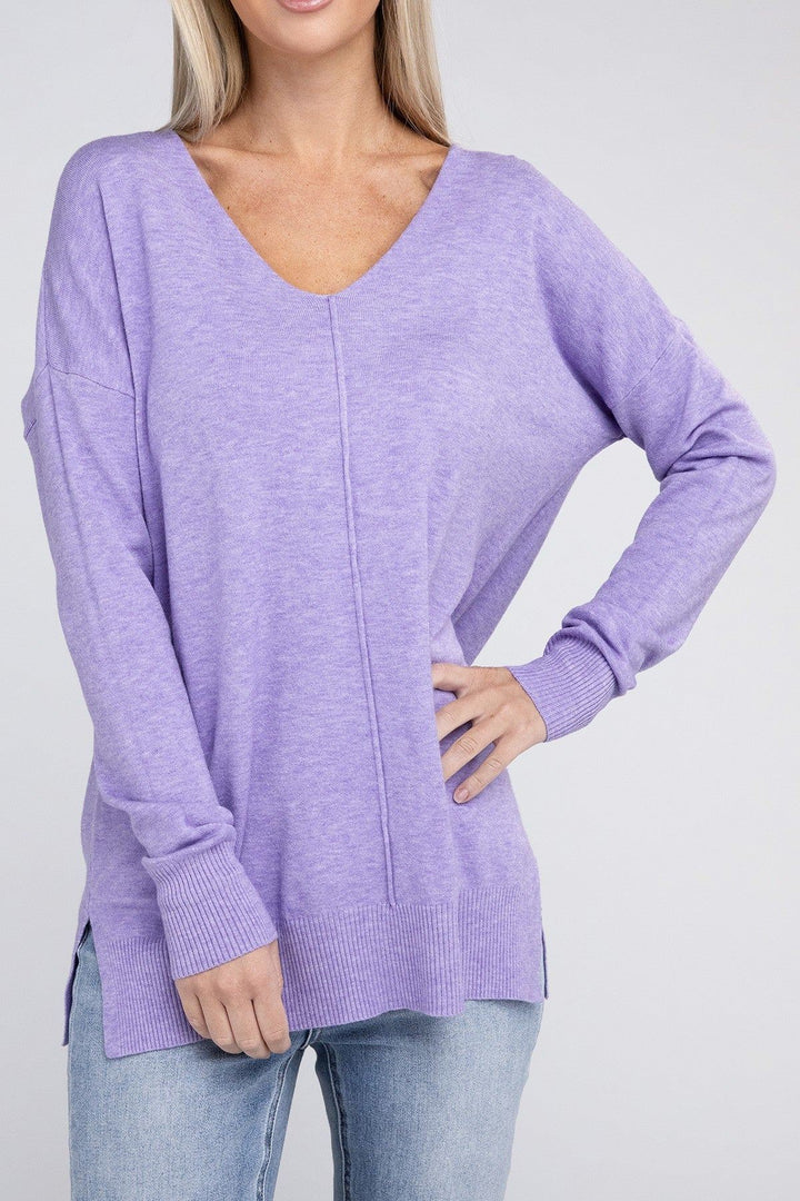 Zenana - Oversized V-Neck Sweater - Viscose Fabric - Inspired Eye Boutique