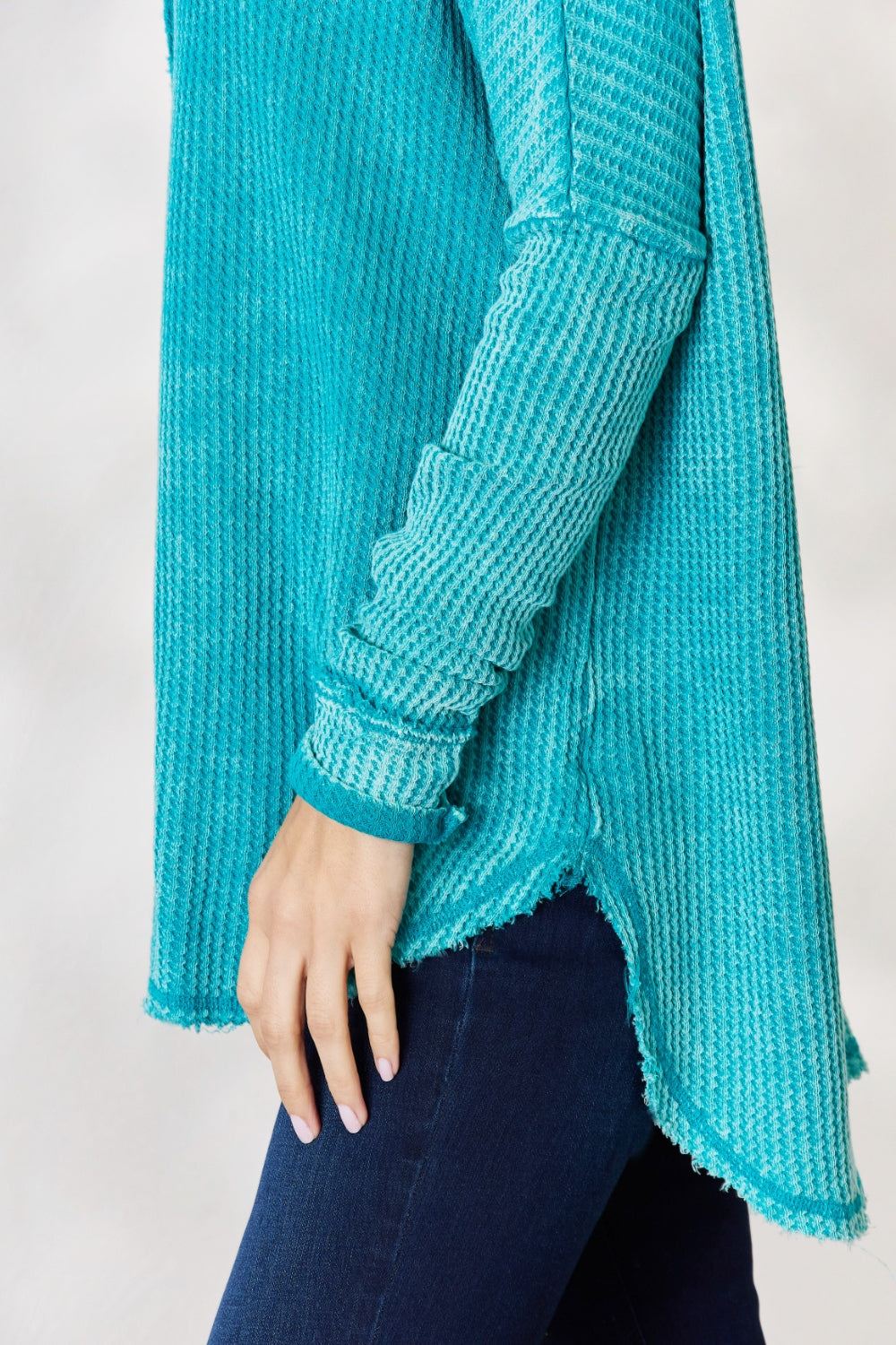 Zenana Long Sleeve Oversized Waffle Top - Lt Teal - Inspired Eye Boutique