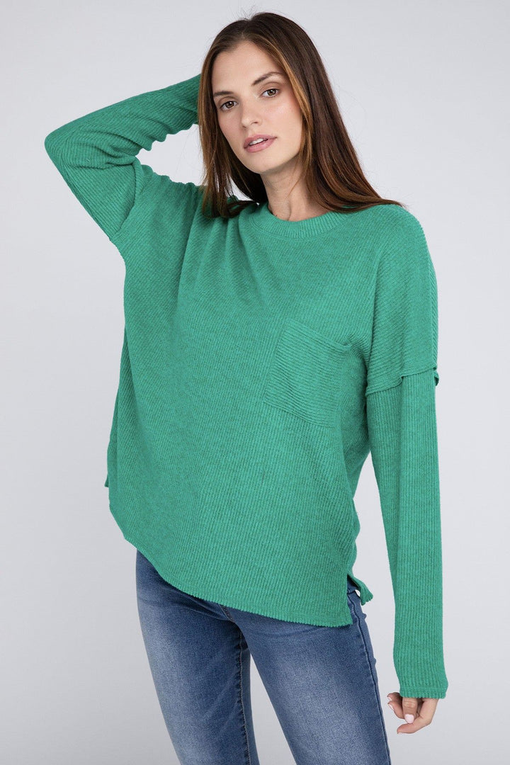 Zenana Ribbed Brushed Melange Hacci Sweater - Inspired Eye Boutique