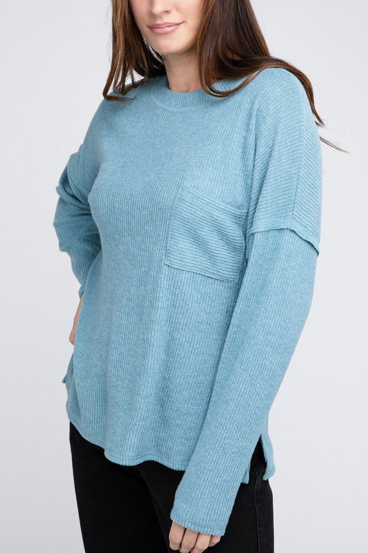 Zenana Ribbed Brushed Melange Hacci Sweater - Inspired Eye Boutique