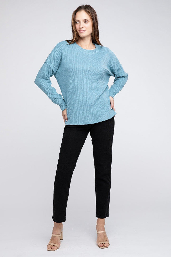 Zenana Ribbed Brushed Melange Hacci Sweater - Inspired Eye Boutique