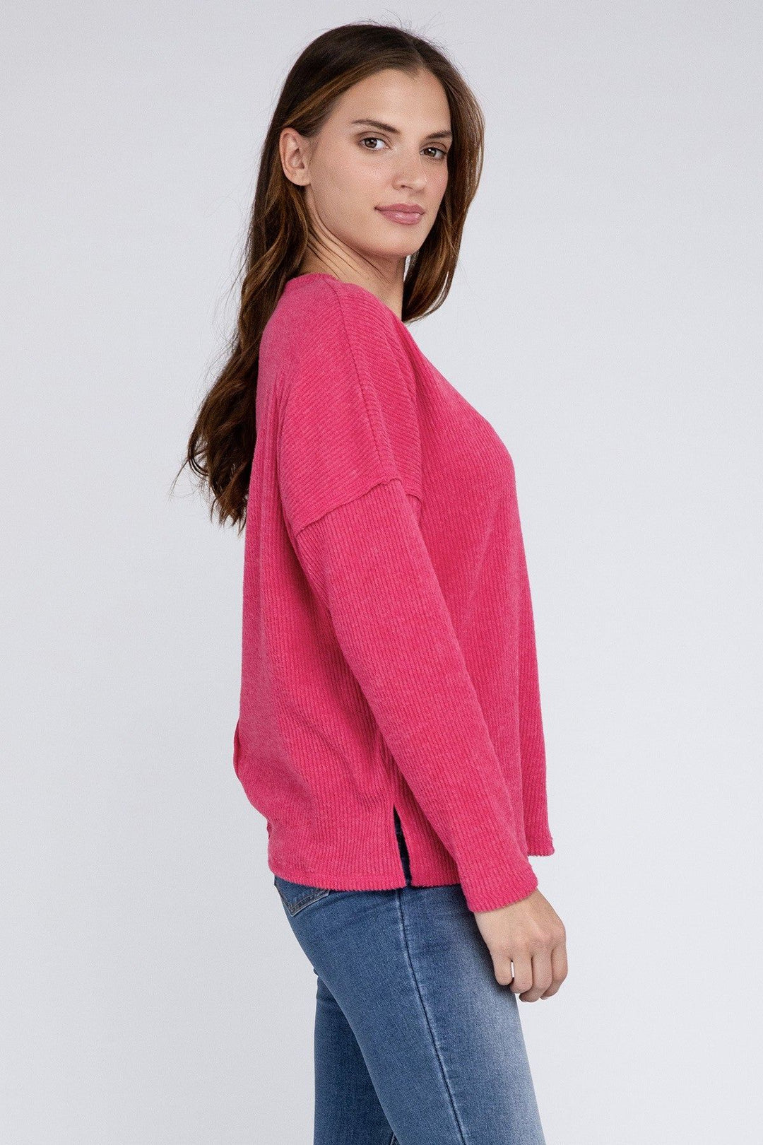 Zenana Ribbed Brushed Melange Hacci Sweater - Inspired Eye Boutique